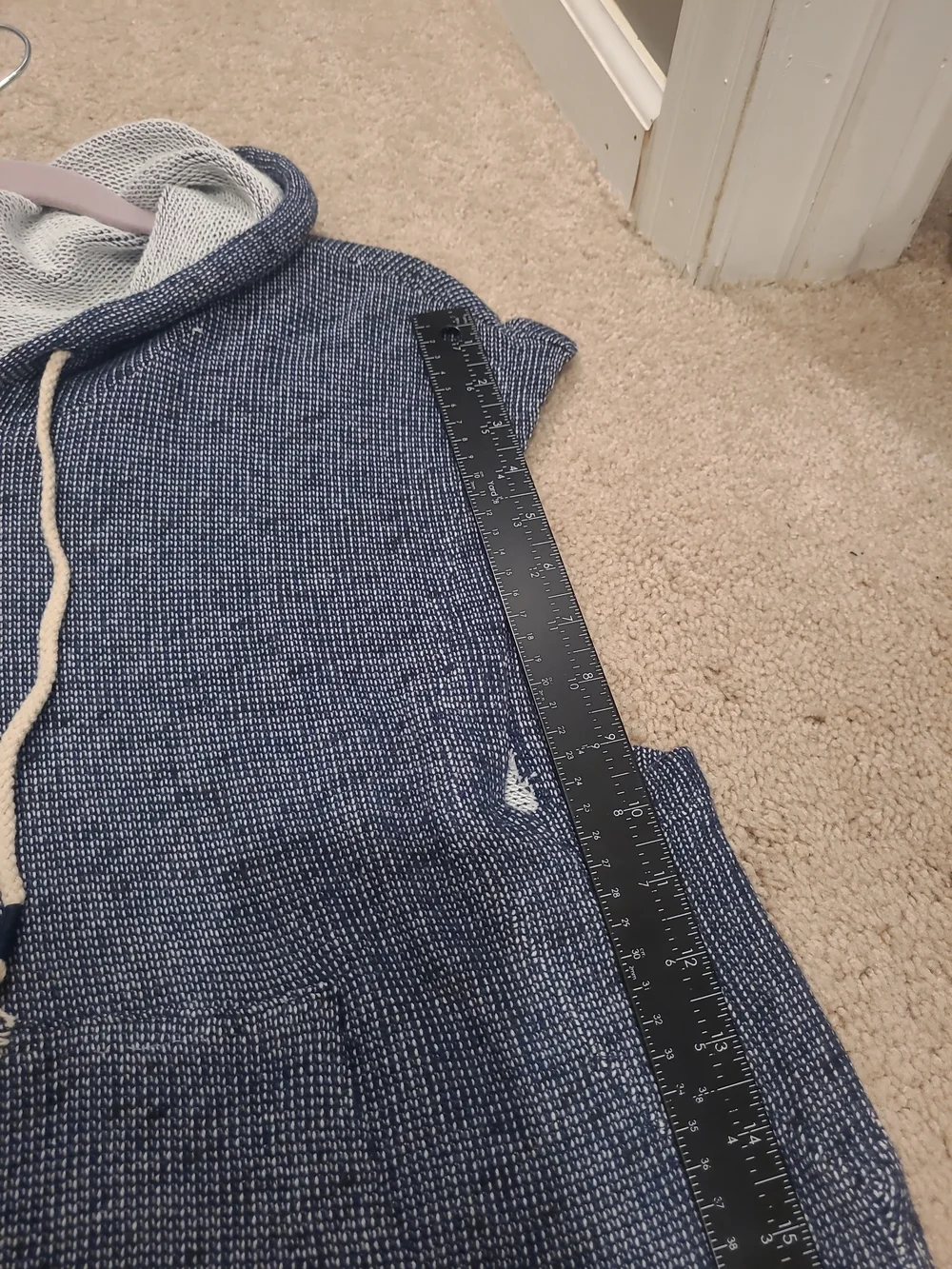 Wonderly Womens Large Slub Sleeveless Terry Hoodie Blue Kangaroo Pocket - Picture 10 of 10